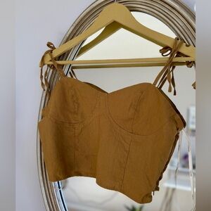 Forever 21 Mustard Brown Tie-Shoulder Crop Top – Size L